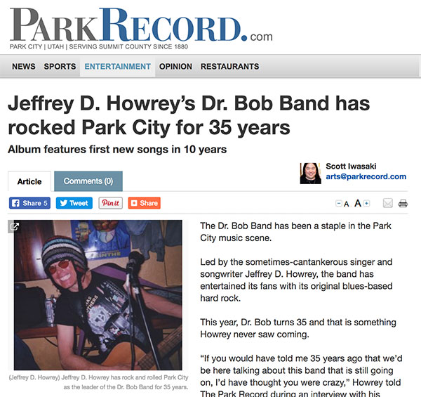 Dr. Bob band featured in January, 2017 Park Record Entertainment Section